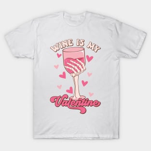 Wine is my Valentine Funny Skeleton T-Shirt